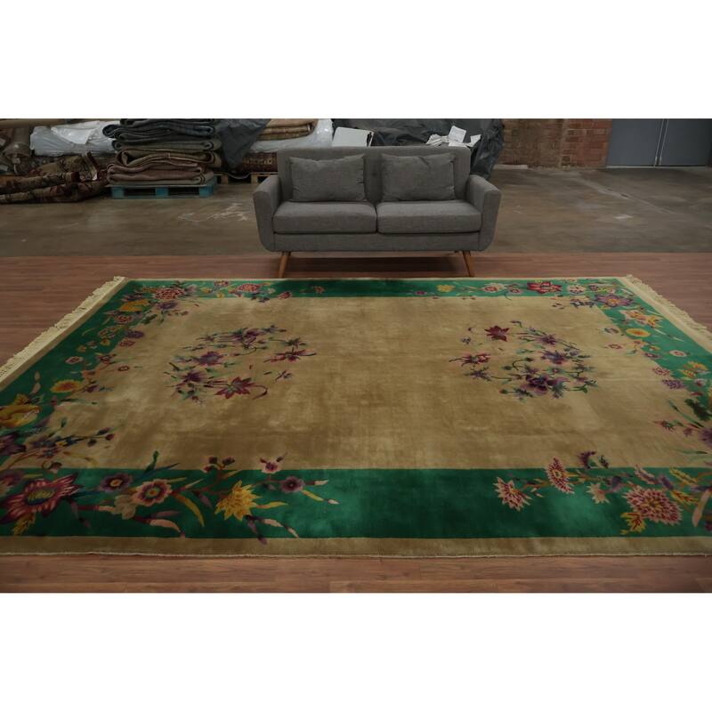 Hand Knotted Oriental 100% Wool Carpet Traditional Floral Brown Art Deco Area Rug - 11' 6'' X 8' 11''