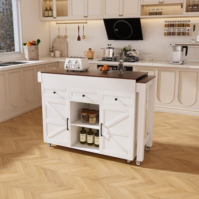 Multi-Functional Kitchen Island Cart with Extendable Table‌–74.8" Rolling Design,3 Drawers + 2 Cabinets & Built-In Power Outlet