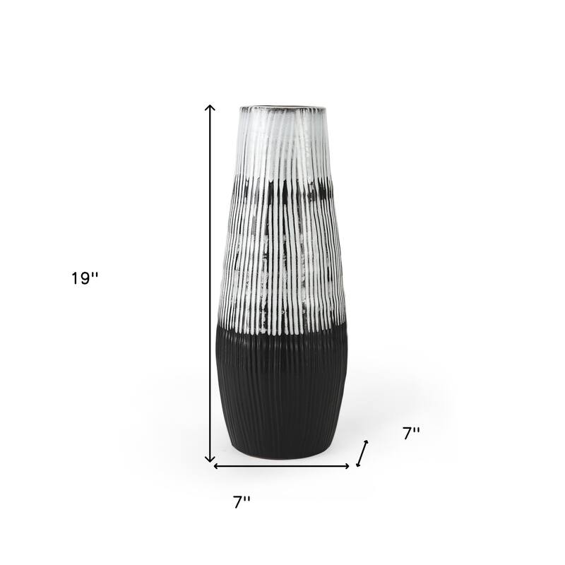 HomeRoots 19" Black Gray And White Abstract Cylinder Ceramic Table Vase