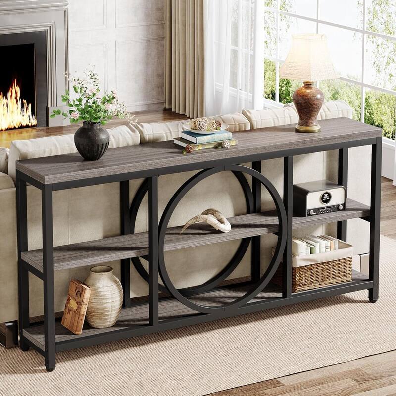 70.9" Extra Long Console Table Sofa Table Behind Couch with Wood Storage Shelves Metal Frame for Entryway/Living Room/Hallway