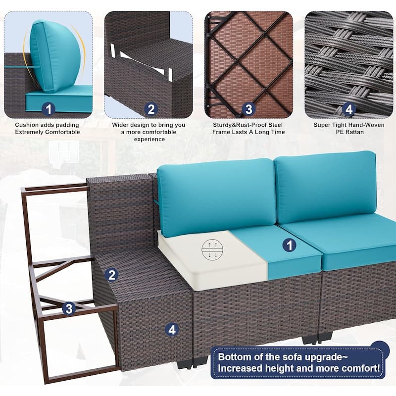 Patio Furniture Sectional Sofa Set, PE Rattan Swivel Rocking Chairs Patio Conversation Set