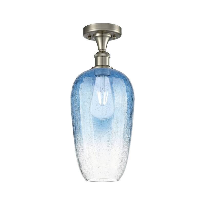 Innovations Lighting 516-1C-16-7 Brookhaven Flute Semi-Flush - Brushed Satin Nickel / Sapphire Blue