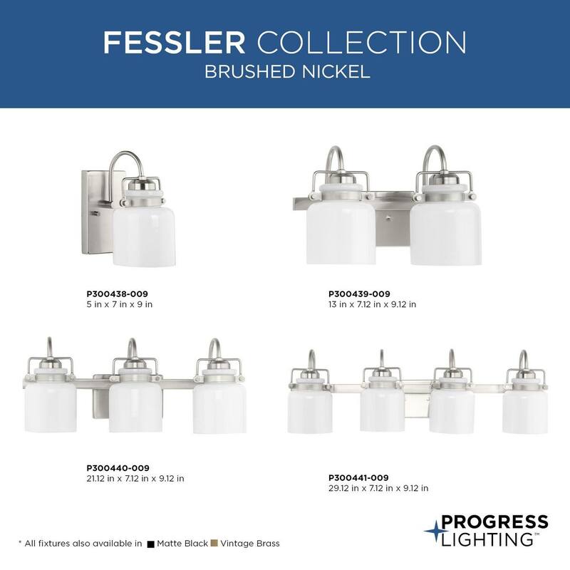 Fessler Collection One-Light Brushed Nickel Opal Glass Farmhouse Bath Light - 5 in x 7 in x 9 in