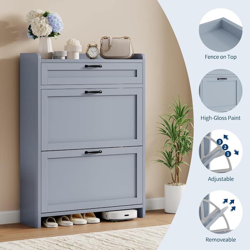 Freestanding Shoe Storage Cabinet Organizer with 2 Flip Drawers for Entryway Hallway Living Room