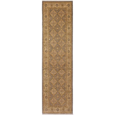 Chic Ziegler Doretha Grey Gold Hand-Knotted Wool Runner - 2'9'' x 9'5''