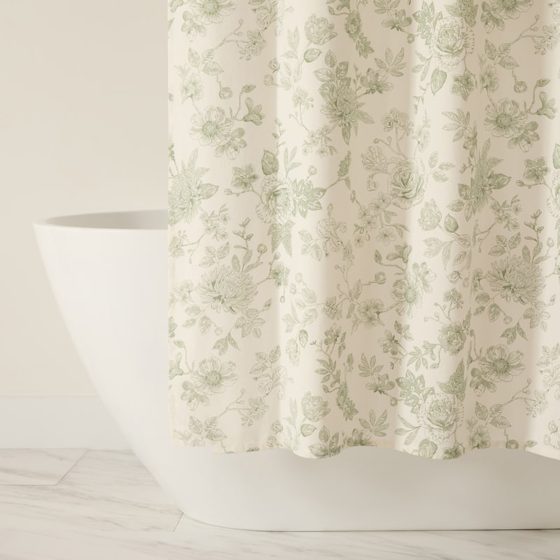 Becky Cameron Cotton Blend Floral Print Shower Curtain - 72" x 72" - Sage Vintage Floral