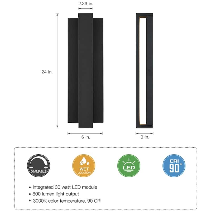 Reflect Black Modern LED Outdoor Wall Sconce Light - 24"H