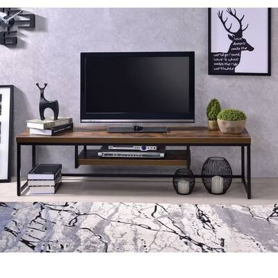 Modern TV Stand，with Shelf ，Wooden Top