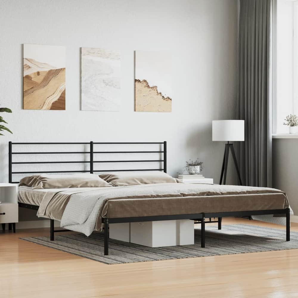 vidaXL Metal Bed Frame with Headboard, No Mattress