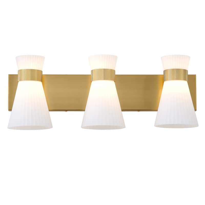 3 Light Gold Vanity Wall Sconce with White Glass Shades Modern Bathroom Lighting Fixture for Mirror and Dressing Area