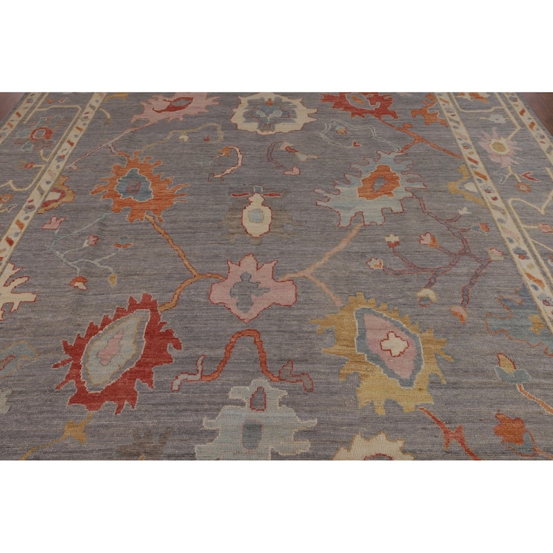 Vegetable Dye Gray Oushak Turkish Area Rug Hand-Knotted Wool Carpet - 9'1"x 11'11"