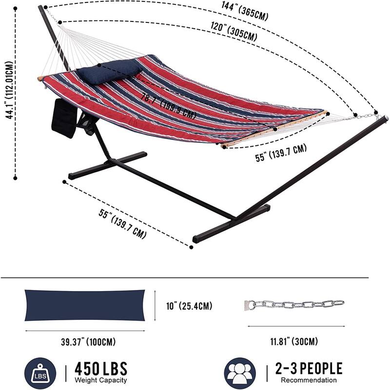 Outdoor Cotton Rope Hammock with 12FT Steel Stand