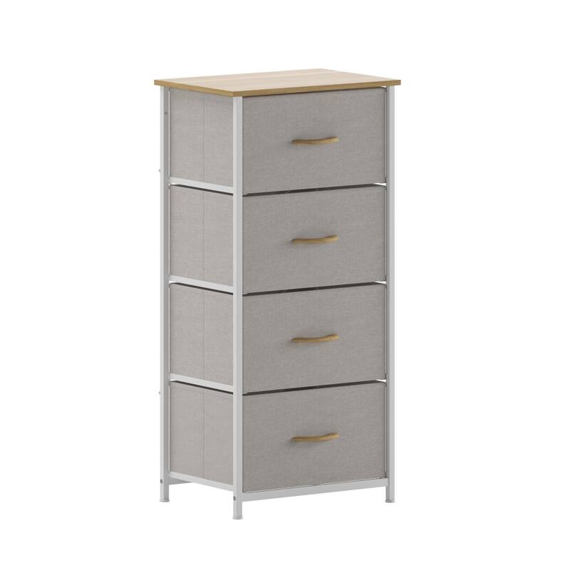 4 Drawer Vertical Storage Dresser-Wood Top & Fabric Pull Drawers