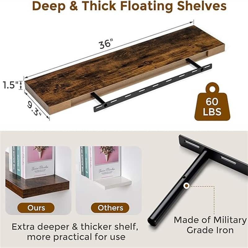Floating Shelves - 9"D x 36"W x 1.5"H