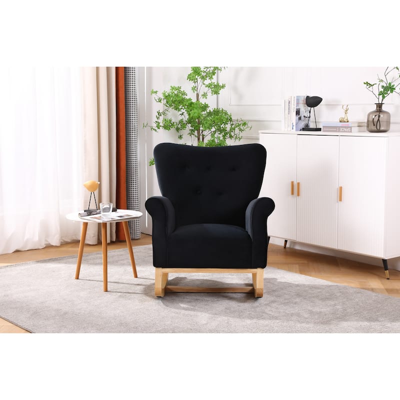 Nursery Rocking Chair with High Back, Modern Baby Room Rocker with Padded Seat, Comfortable Fabric Armchair