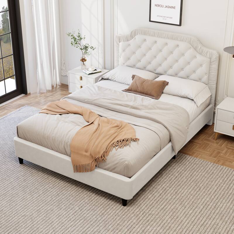 2-Piece Bedroom Set with Velvet Upholstered Bed and Storage Ottoman Bench by Harper&Bright Designs - White - King