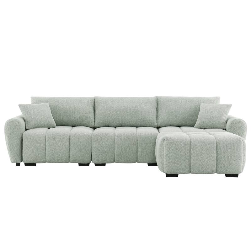Modular Sectional Sofa Boucle Fabric Pull-line Design L-Shape Sofa Set with Movable Ottoman for Living Room 3-Seater Couch