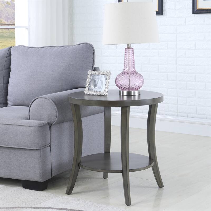 Contemporary Oval Shelf End Table, Gray/Espresso