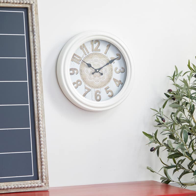 White Metal Fluted Frame Decorative Wall Clock - 14 x 3 x 14