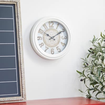 White Metal Fluted Frame Decorative Wall Clock - 14 x 3 x 14