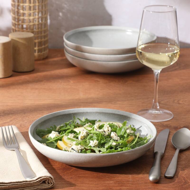 Gibson Elite Beckett 4-Piece Dinner Bowl Set - Reactive Glaze Stoneware - Shallow Pasta Bowls