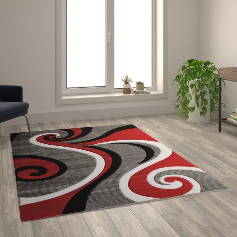 Modern High-Low Sculpted Swirl Design Abstract Area Rug