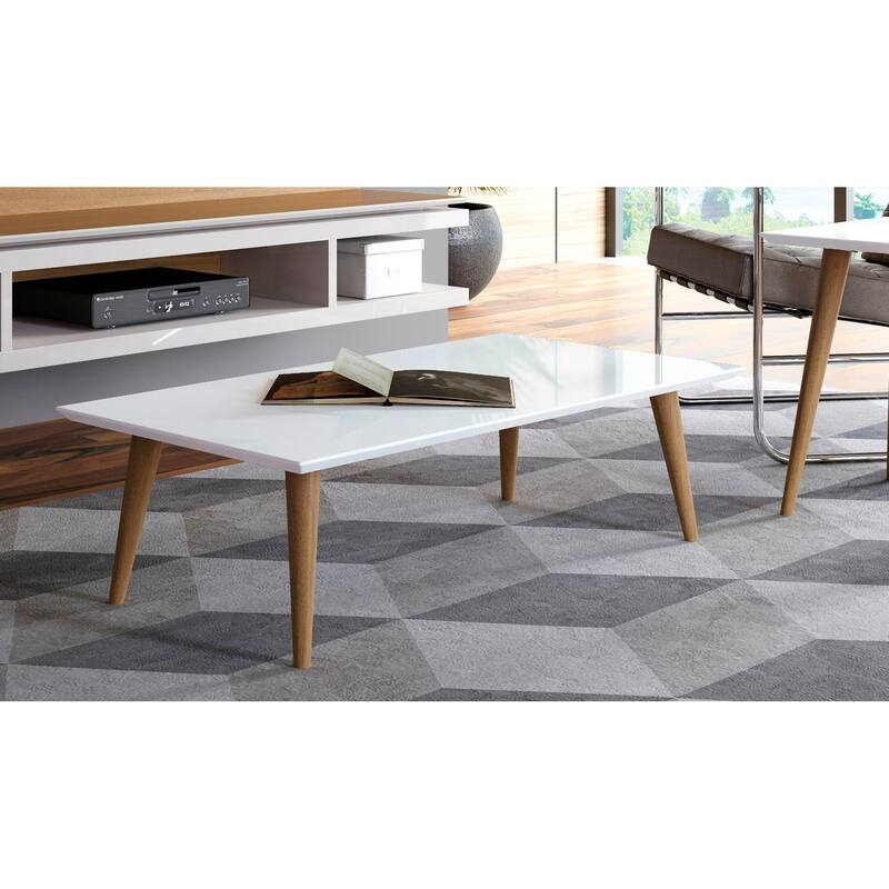 Utopia 17.52" High Rectangle Coffee Table with Splayed Legs - White Gloss