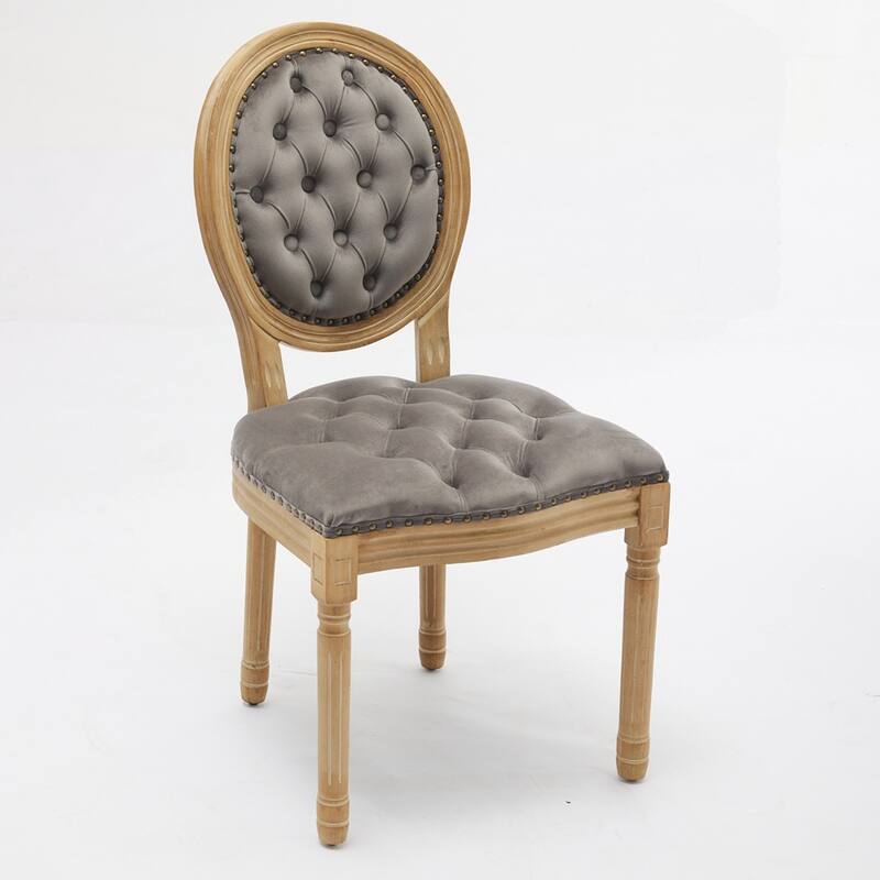 French Style Solid Wood Frame Antique Painting Linen Fabric Back Dining Chair
