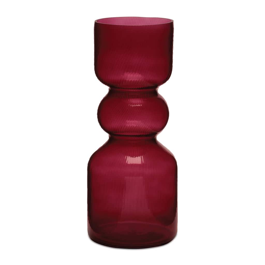 Red Ribbed Glass Vase (Set of 2)