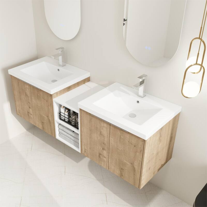 BNK 12/24/36/48/60 Inch Wall-Mounted Bathroom Vanity, Bathroom Cabinet with Doors or Side Shelves