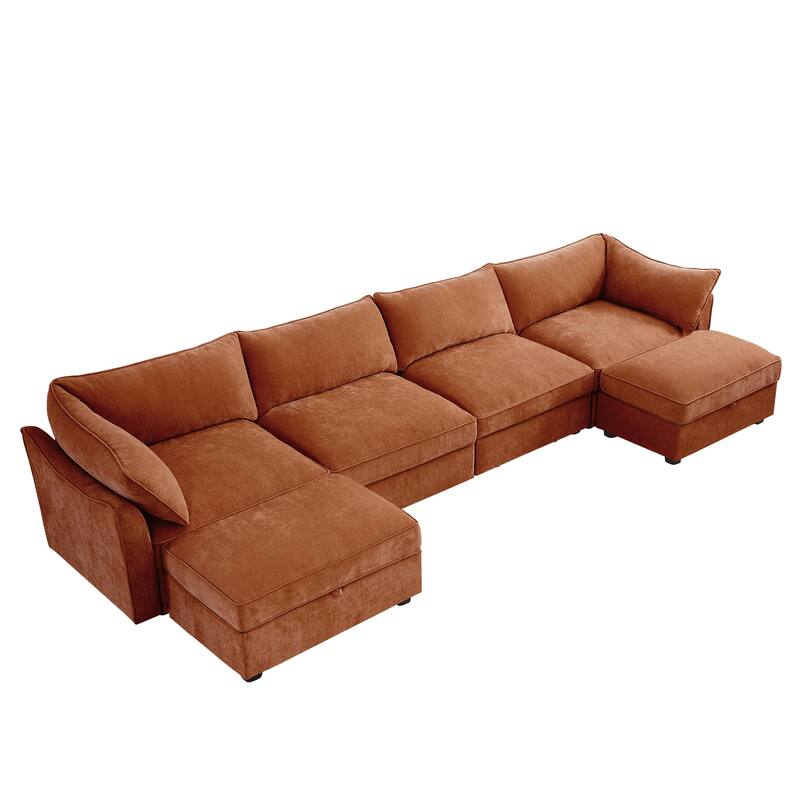 GDFStudio - Chenille U-Shaped 4-Seater 146.4" Modular Sofa with 2 Ottomans and Storage Drawers