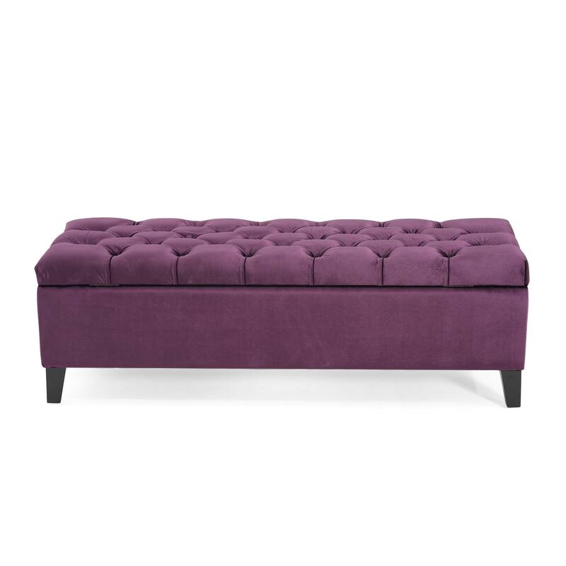 Velvet Storage Ottoman with Button-Tufted Diamond Stitch, 51"