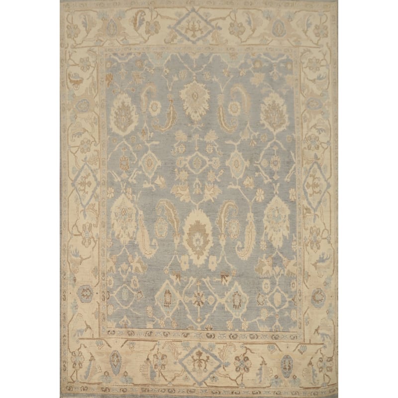 Hand Knotted Oriental 100% Wool Carpet Transitional All-Over Greys & Charcoal Oushak Area Rug - 9' 4'' X 7' 10''