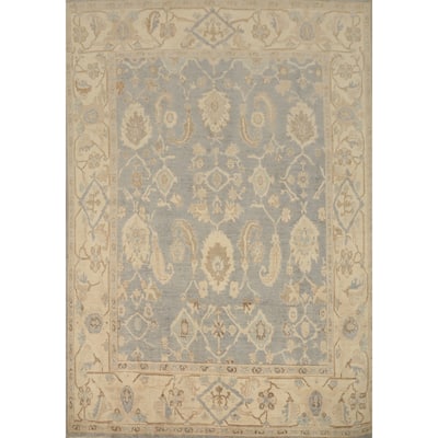 Hand Knotted Oriental 100% Wool Carpet Transitional All-Over Greys & Charcoal Oushak Area Rug - 9' 4'' X 7' 10''