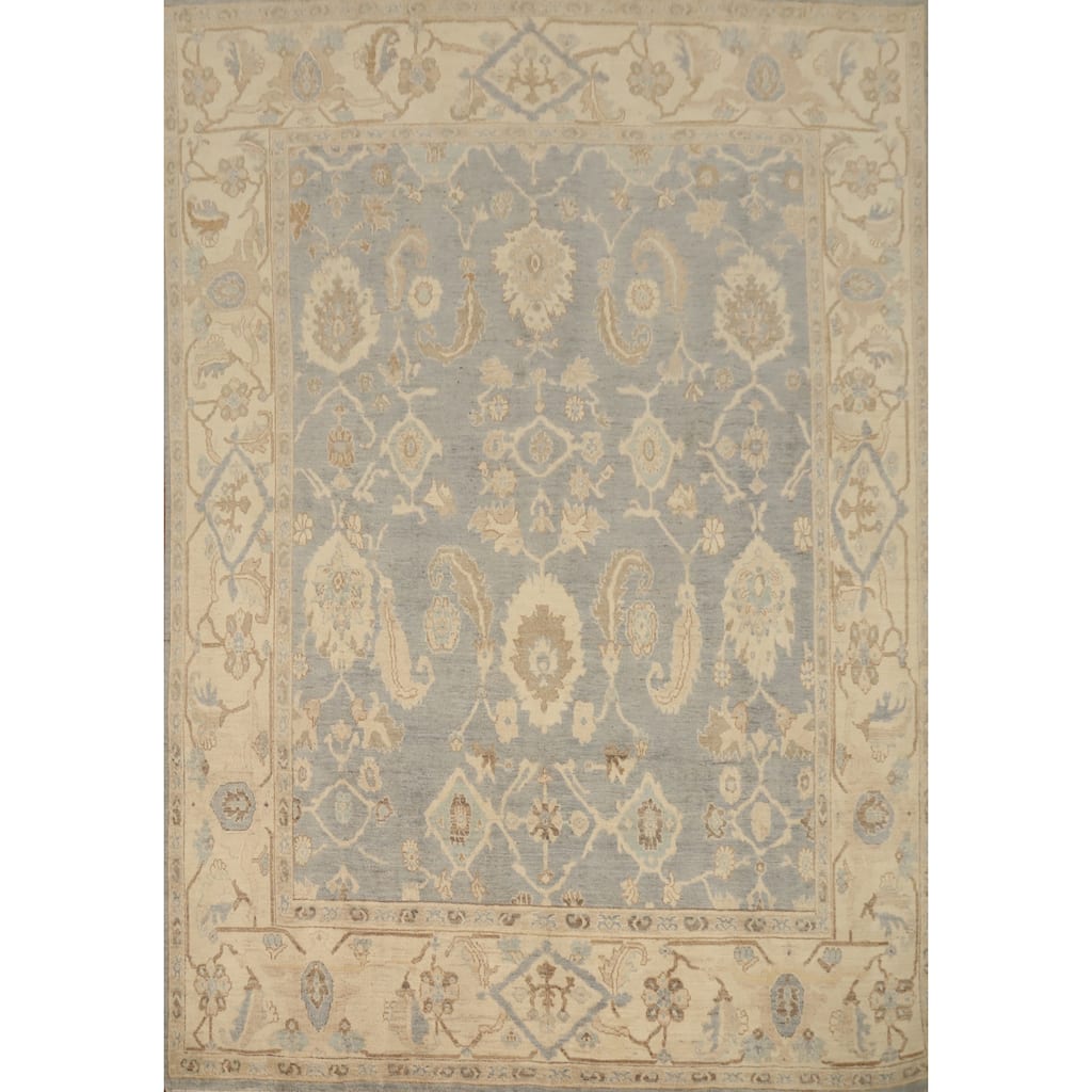 Hand Knotted Oriental 100% Wool Carpet Transitional All-Over Greys & Charcoal Oushak Area Rug - 9' 4'' X 7' 10''