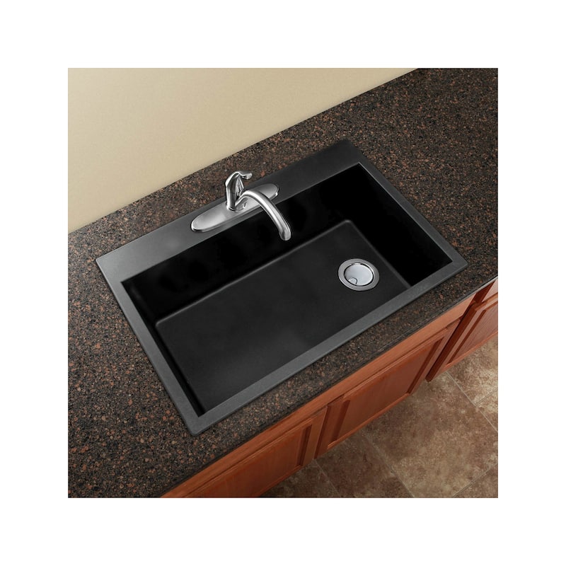 Transolid Radius 33in x 22in silQ Granite Drop-in Single Bowl Kitchen Sink with 1 Pre-Drilled Faucet Hole