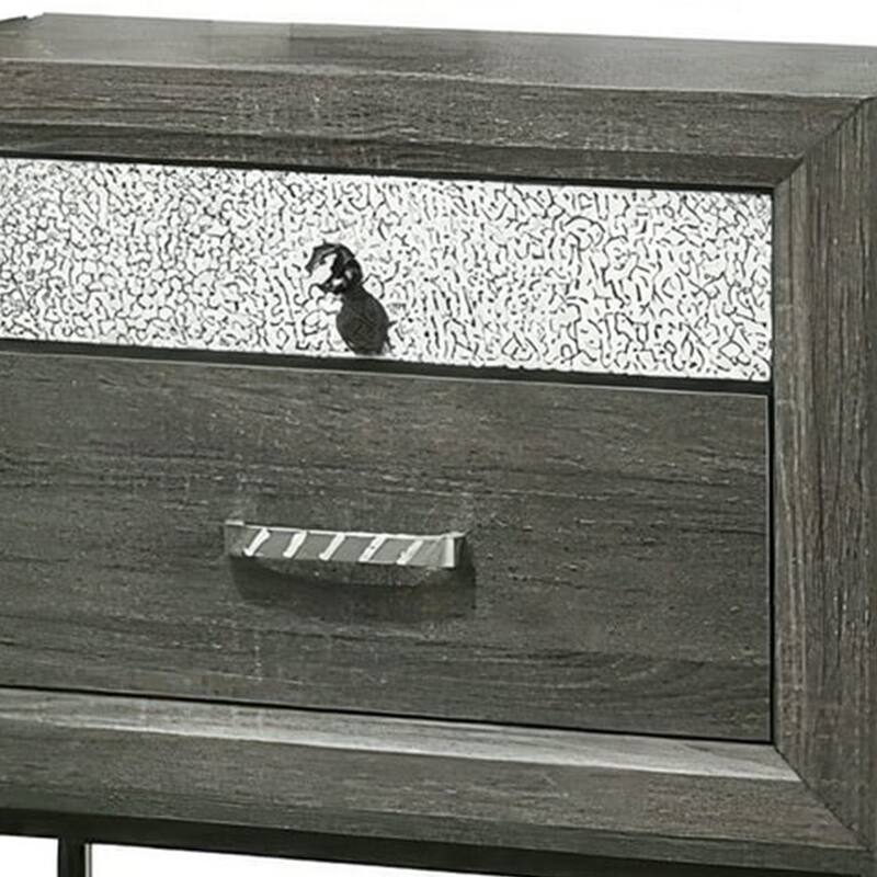 Lito 25 Inch Nightstand, 1 Drawer and Jewelry Tray, Glam Silver, Gray