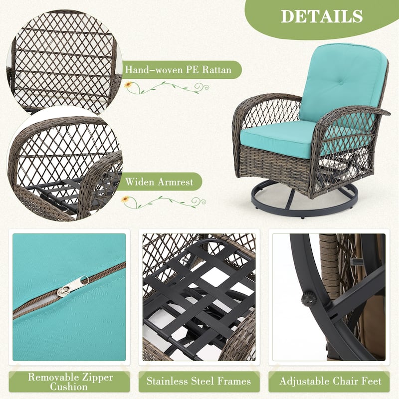 360° Swivel Rocking Patio Chairs Set with Thick Cushions & Tempered Glass Table | Indoor Living Room / Balcony| 3/5-Piece
