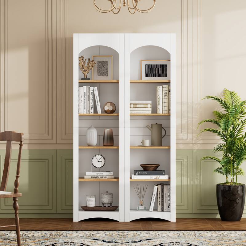 Free Standing 5 Tier Bookshelves Set of 2, Farmhouse Two-Tone Storage Cabinet - 39.3" W × 12.4" D × 72" H