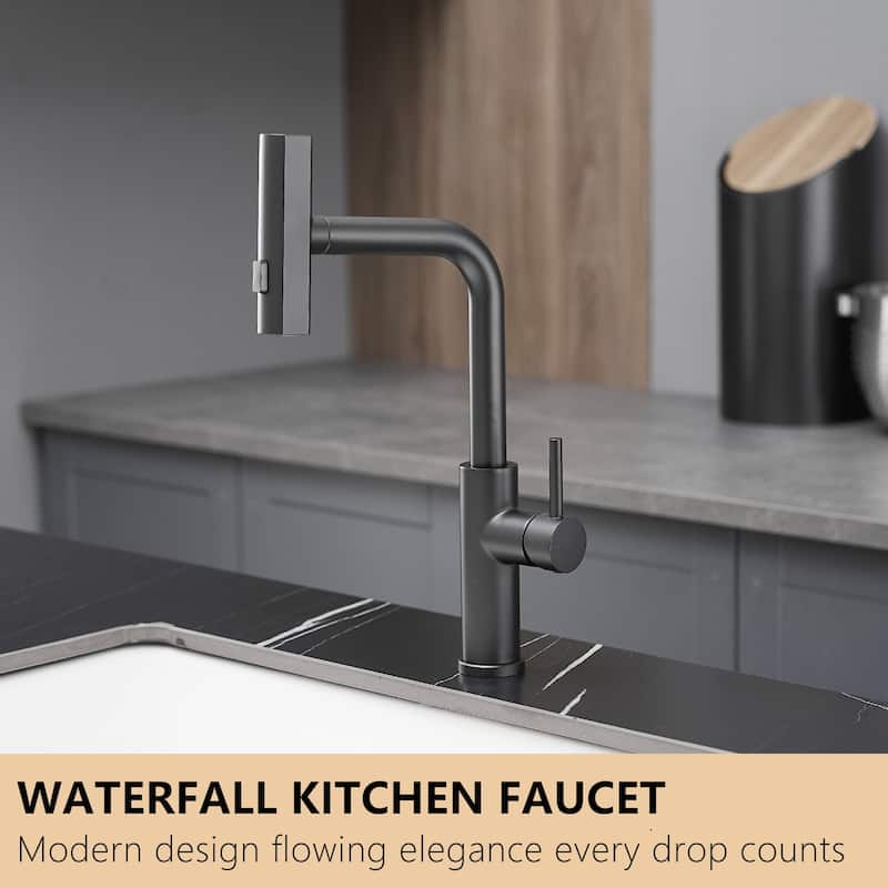 Matte Black Stainless Steel Pull-out Single Handle Wide Spray Kitchen Faucet - Matte Black