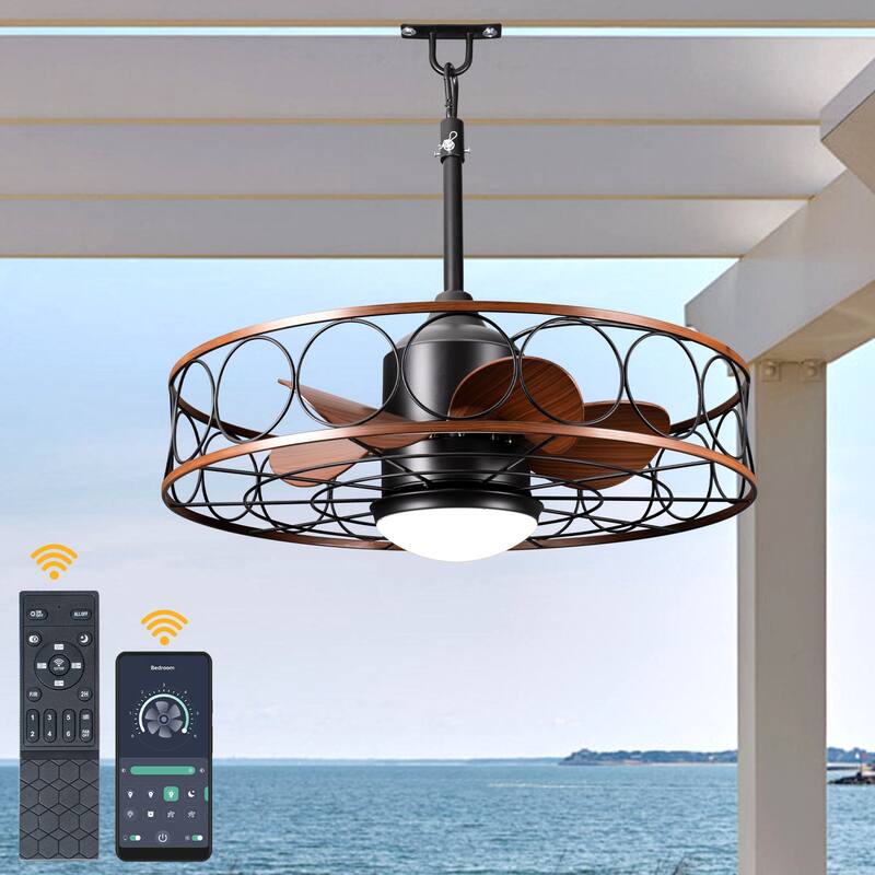 Bella Depot 23" Outdoor Ceiling Fan with LED Light and Remote 6-speed Indoor Ceiling Fan for Bathrroom Corridor Patio - 23.6" - Black