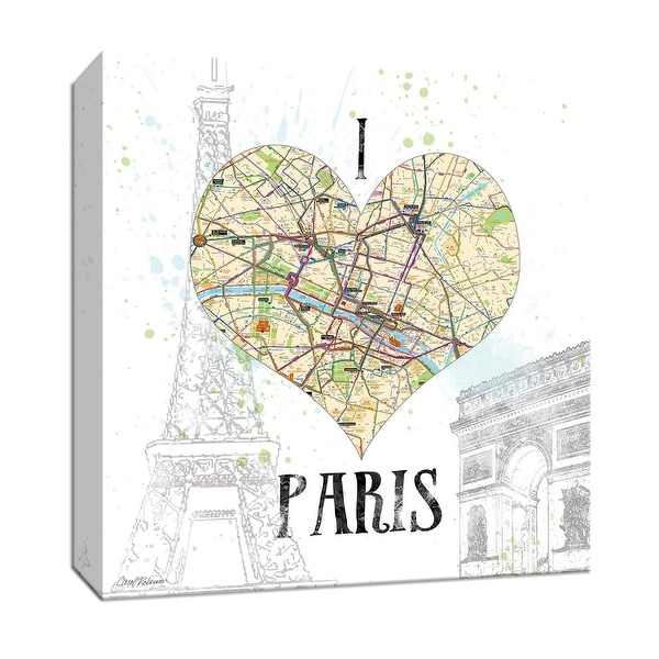 PTM Images 9-147262 PTM Canvas Collection 12" x 12" - "I Love Paris Map" Giclee Paris Art Print on Canvas