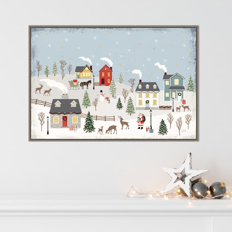 Christmas Village II Day by Laura Marshall Framed Canvas Wall Art