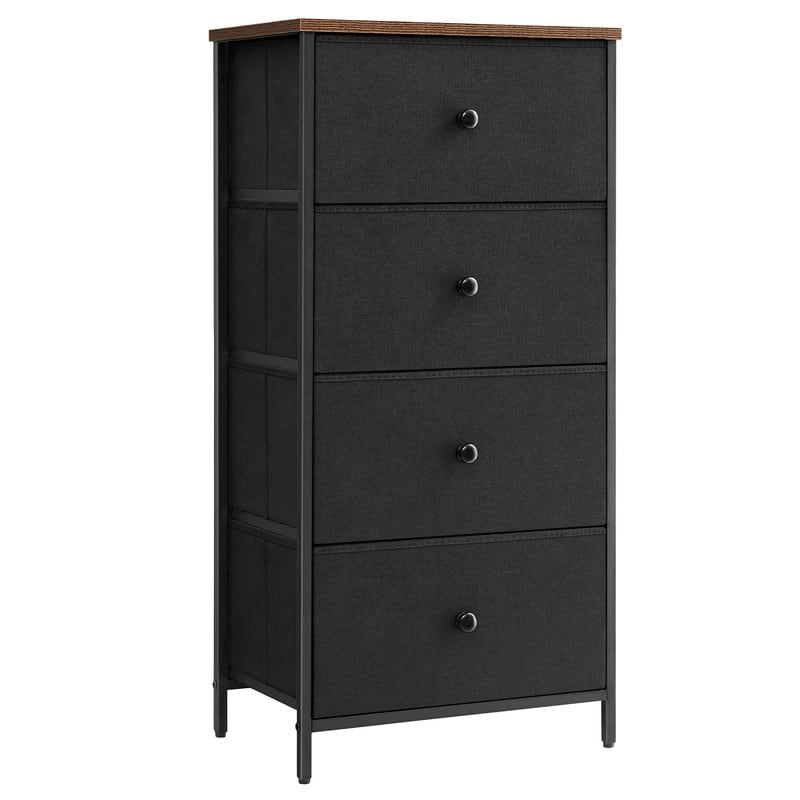 Dresser for Bedroom, Fabric Dresser with 4 Drawers - Black and Rustic Brown