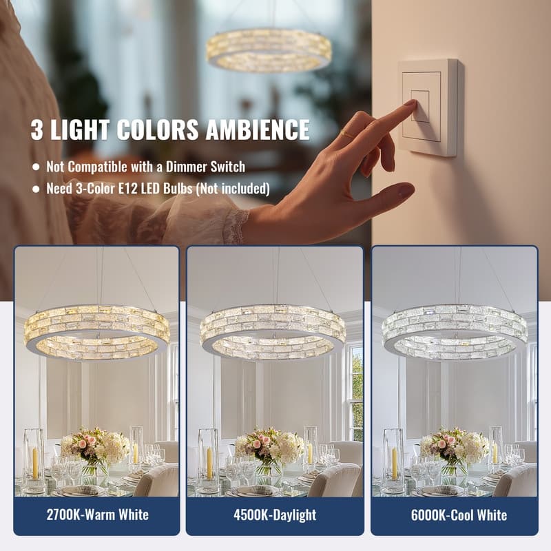23.6 in. Modern Chrome Crystal Chandelier Luxury Pendant Light Adjustable Height for Dining Room