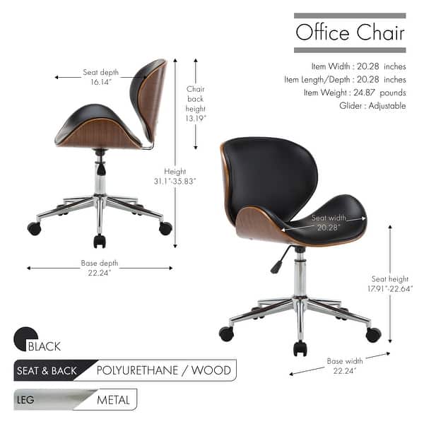 dimension image slide 4 of 3, Porthos Home Sedona Adjustable Office Chair