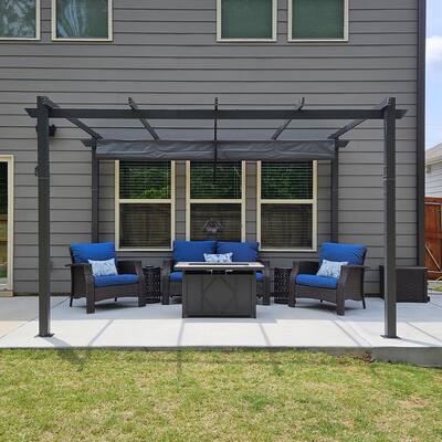 PURPLE LEAF Gazebo 13' X 9.5' Outdoor Retractable Modern Yard Pergola Against the Wall w Canopy