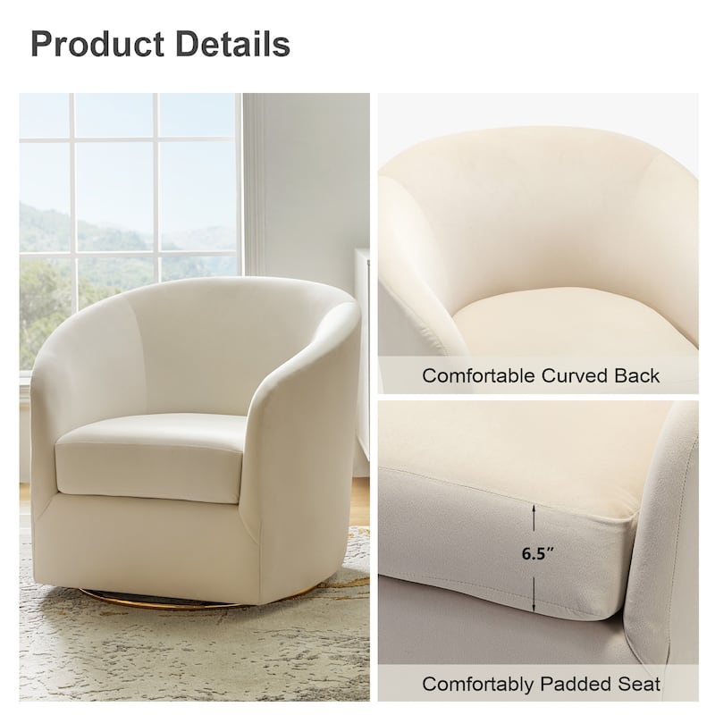 Eleuterio Modern Velvet Curved Swivel Accent Barrel Chair with Metal Base by HULALA HOME