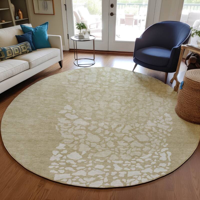 Machine Washable Indoor/ Outdoor Chantille Modern Mosaic Rug - Beige - 8' x 8'