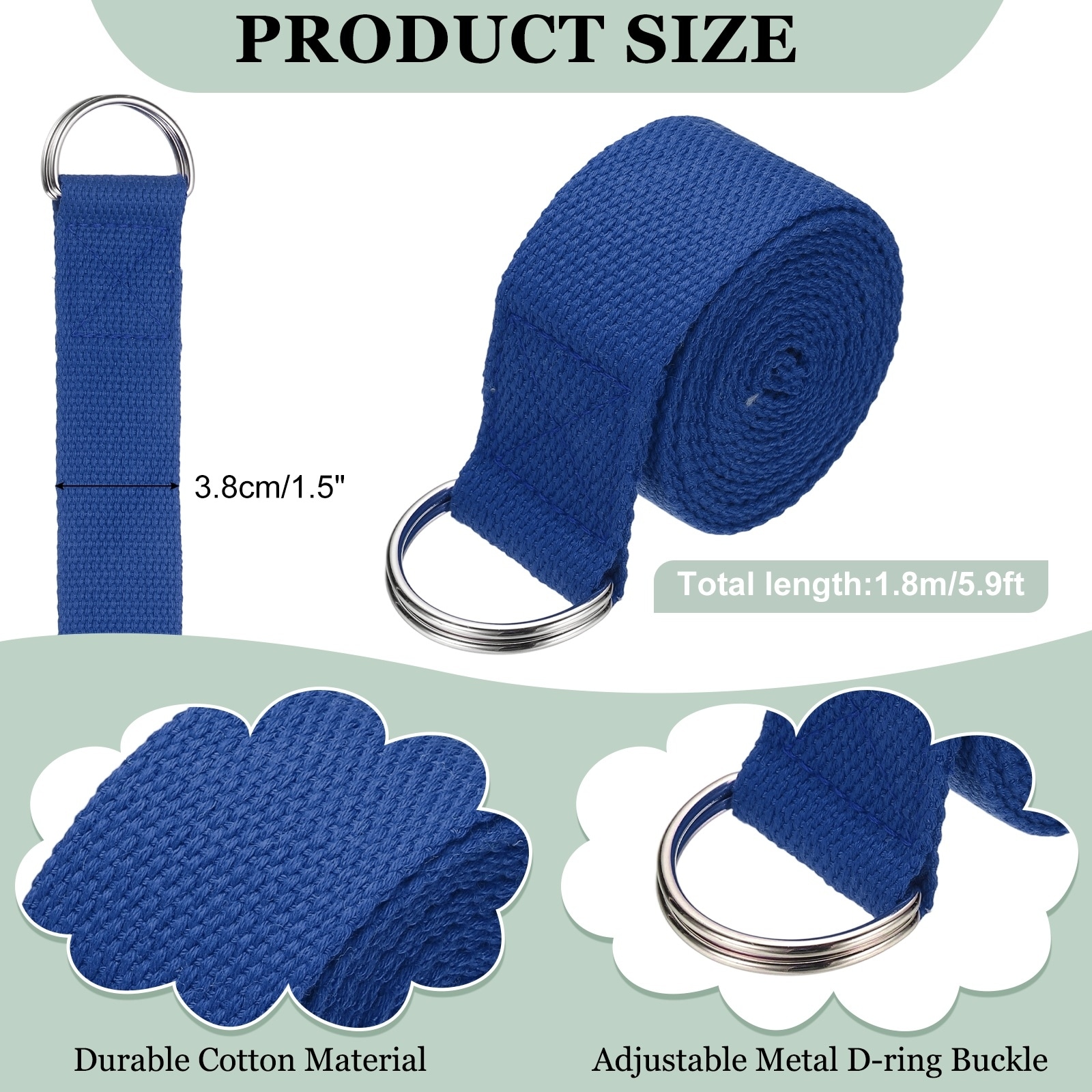 Yoga Strap for Stretching, Athletic Stretch Band with Adjustable Metal D Ring Buckle Yoga Bands